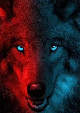 Red and Blue Wolf Portrait