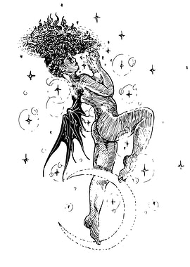 Winged Figure on Crescent Moon