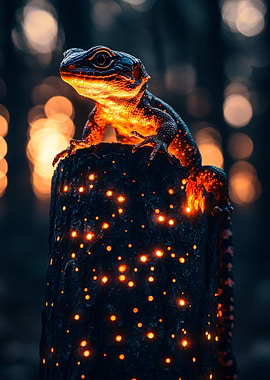 Glowing Lizard on a Stump