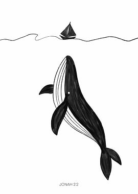 Whale and Boat Black and White
