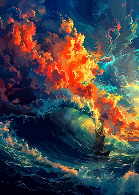 Sailboat in Stormy Seas Painting