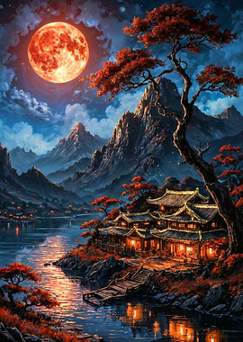Japanese Moonlit Temple