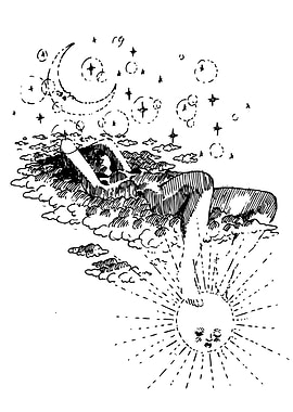 Dreamscape with Moon, Clouds, and Sun