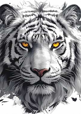 White Tiger Portrait with Golden Eyes