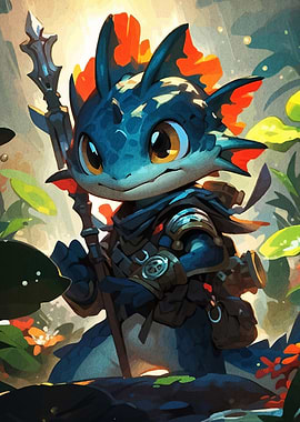 Cute Blue Lizard Adventurer