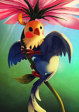 Cute Bird on Flower Stem