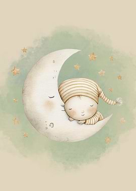 Baby Sleeping on Moon with Stars