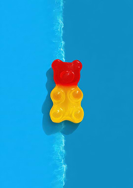 Gummy Bear on Blue Background