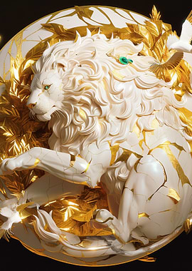 Golden Lion Sculpture