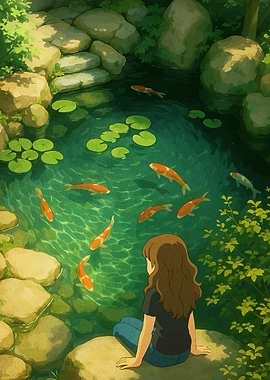 Girl by Koi Pond