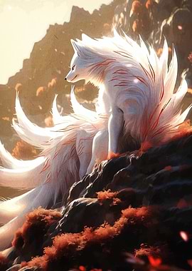 Nine-tailed Fox in Mountain Landscape