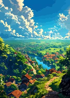 Anime Style Village Landscape