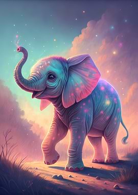 Pastel Elephant with Magical Sparkles