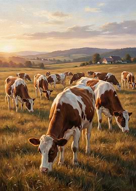 Cows Grazing in a Sunny Field