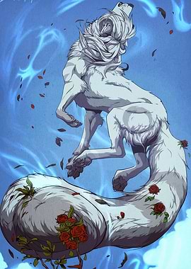 Howling Wolf with Roses Digital Art