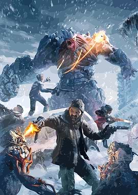 Winter Battle Against a Stone Giant