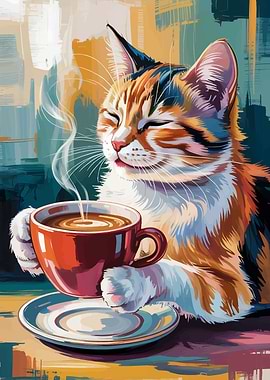Cat enjoying coffee