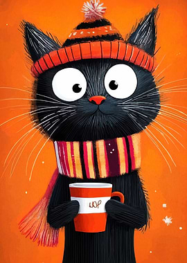 Winter Cat with Coffee