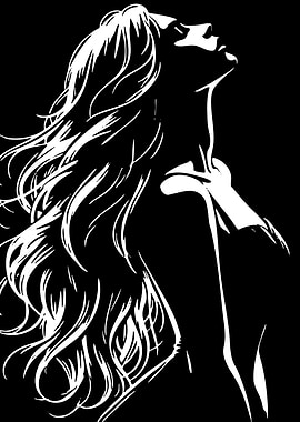Woman Silhouette with Flowing Hair