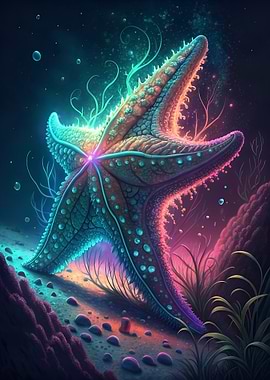 Neon Starfish Underwater Scene