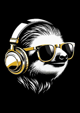 Cool Sloth with Headphones and Sunglasses