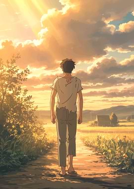 Man Walking Towards the Sunset