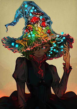Mushroom Witch with Glowing Lights