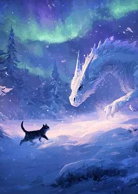 Cat and Dragon Winter Landscape