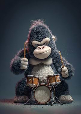 Cartoon Gorilla Playing Drums