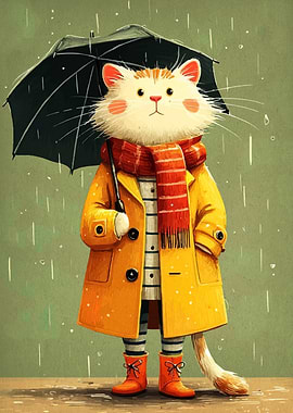 Cat in raincoat with umbrella