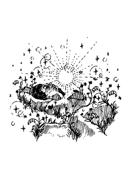 Black and White Floral Landscape Sketch