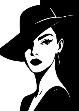Elegant Woman in Hat, Black and White