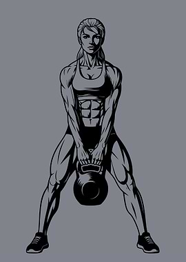 Muscular Woman Lifting Kettlebell Illustration