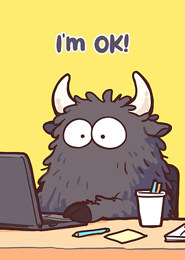 Cartoon Monster Working From Home