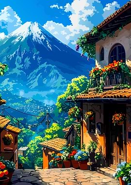Mountain Village Anime Style