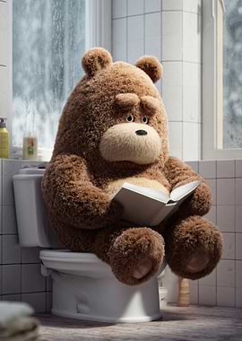 Teddy Bear Reading on Toilet