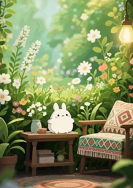 Cute Bunny in a Floral Garden