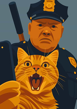 Police Officer and Angry Cat Portrait