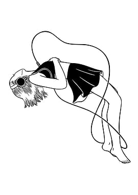 Floating Girl with Headphones Line Art