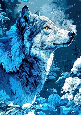 Blue Wolf in Winter Forest