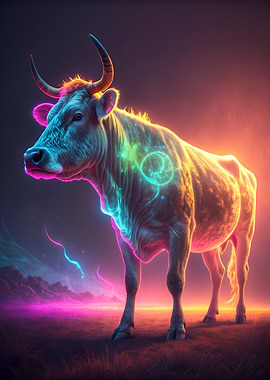 Neon Cow in a Dreamscape