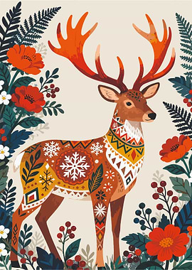 Decorative Deer with Floral Accents