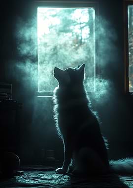 Silhouette of a Dog by Window