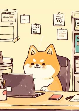 Shiba Inu Working at Desk