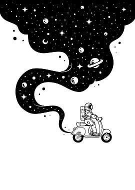 Astronaut on Scooter with Space Trail