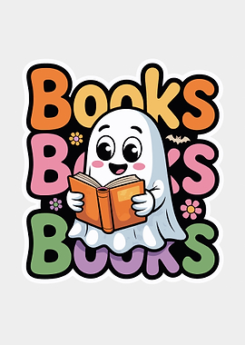 Cute Ghost Reading Books Illustration