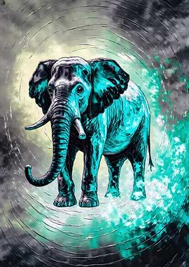 Teal Elephant Abstract Art