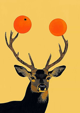 Deer with Oranges on Antlers