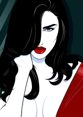 Woman with Black Hair and Red Lips