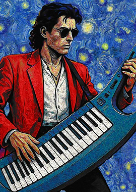 Musician with Keytar in Starry Night Style
